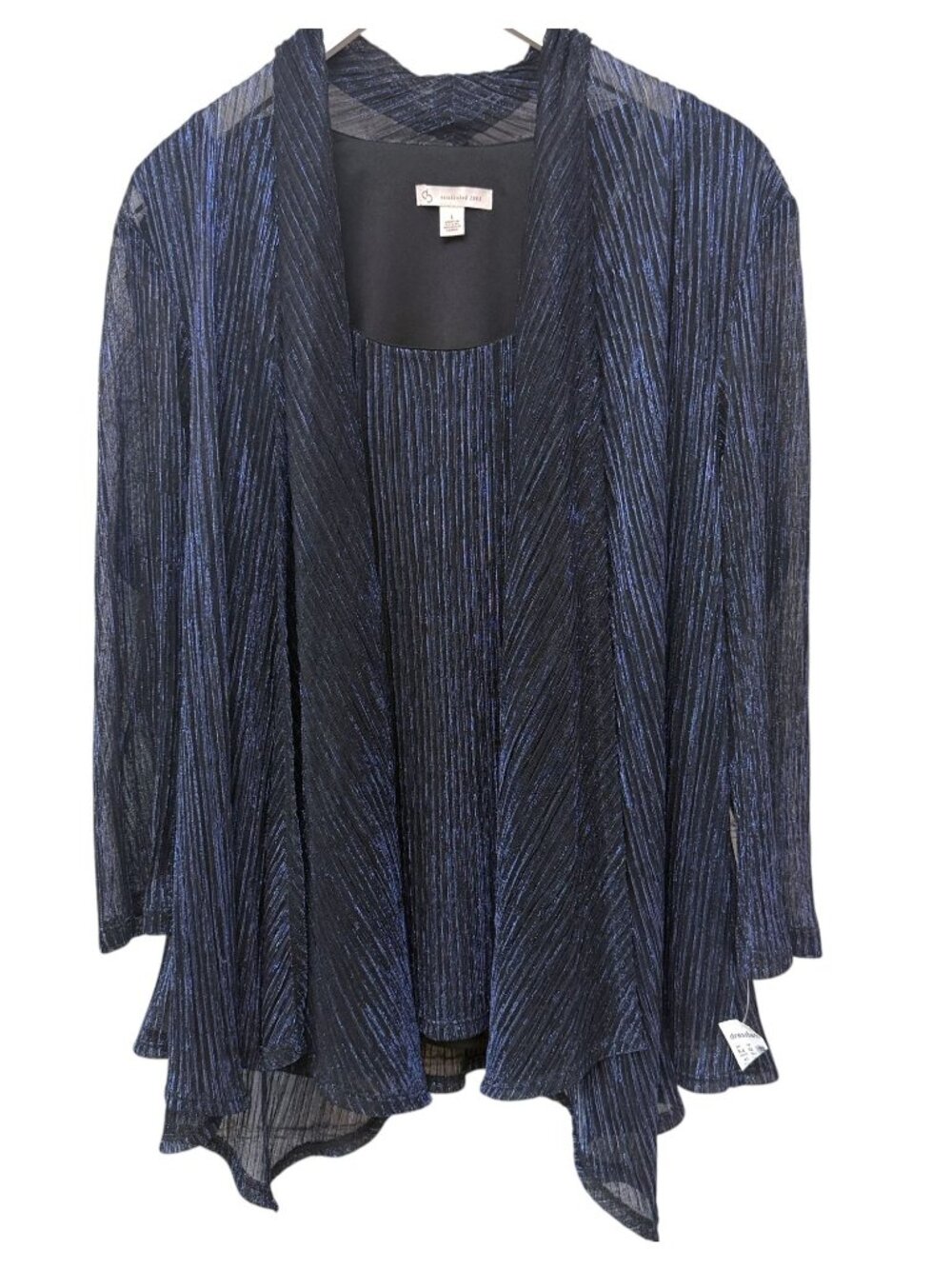 Dressbarn Evening Jacket Size Large Blue Black Sparkle Sheer Attached Tank NWT